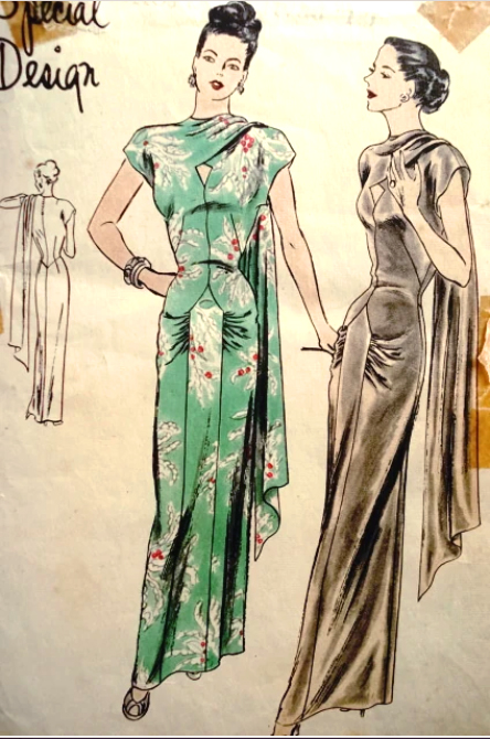 1940s Style Ultimate Formal Tiki Side Shoulder Drape Sari Dress Custom Made in Your Size From a Vintage Pattern 1948