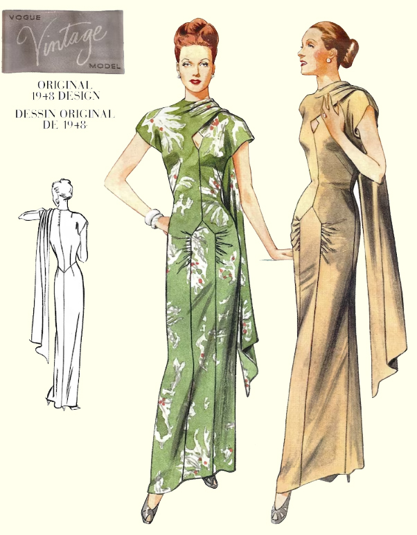 1940s Style Ultimate Formal Tiki Side Shoulder Drape Sari Dress Custom Made in Your Size From a Vintage Pattern 1948