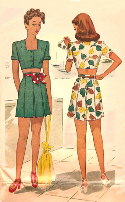 1940s Style WWII Era Summer Playsuit Crop Top and Pleated Shorts Custom Made in Your Size From a Vintage Pattern 1945