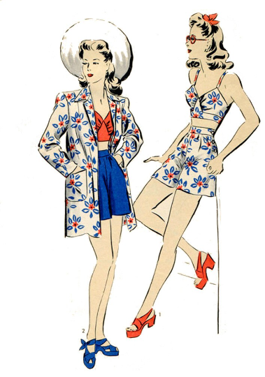 1940s Style Playsuit Swimsuit Bathing Suit Bikini Bra Top and Shorts Custom Made in Your Size From a Vintage Pattern 1944