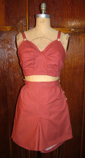 1940s Style Playsuit Swimsuit Bathing Suit Bikini Bra Top and Shorts Custom Made in Your Size From a Vintage Pattern 1944