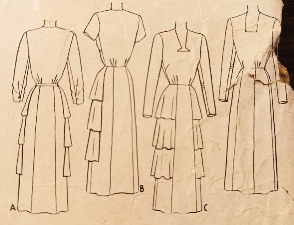 1940s Style Square or Keyhole Neck Dress with Triple Ruffle Skirt Custom Made in Your Size Made from Vintage Pattern 1948