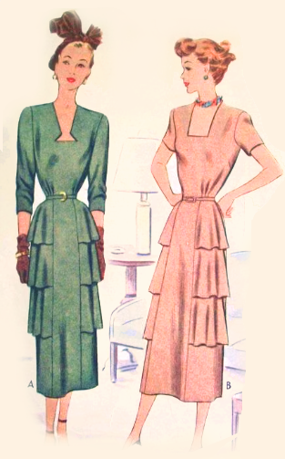 1940s Style Square or Keyhole Neck Dress with Triple Ruffle Skirt Custom Made in Your Size Made from Vintage Pattern 1948