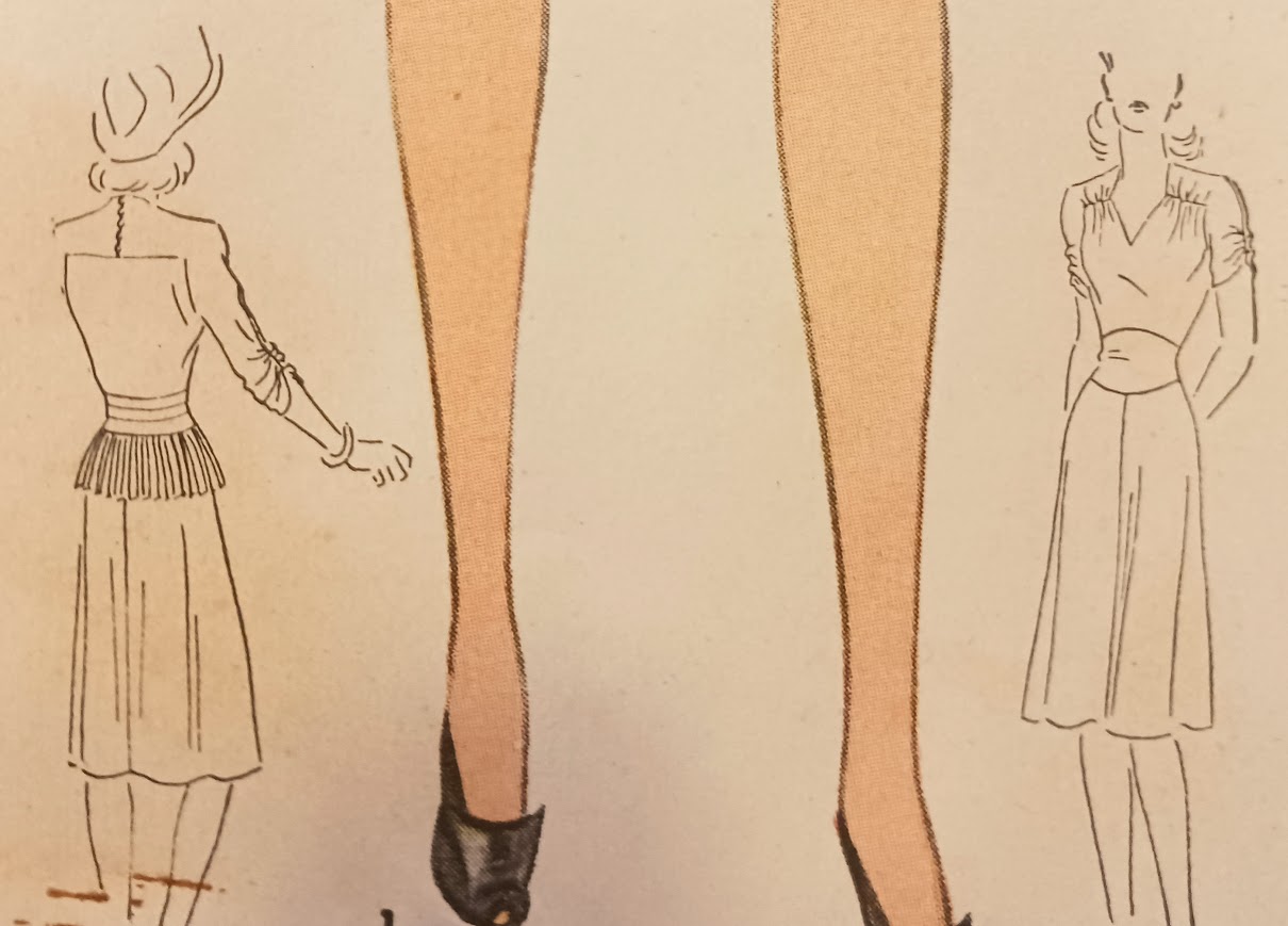 1940s Style V Neck Dress with Gathered Shoulders and Peplum Custom Made in Your Size From a Vintage Pattern 1941