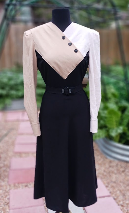 1940s Style Color Blocked Dress with Gathered Bust and Asymmetricale Buttons Custom Made in Your Size From a Vintage Pattern 1941