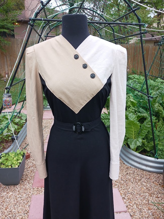 1940s Style Color Blocked Dress with Gathered Bust and Asymmetricale Buttons Custom Made in Your Size From a Vintage Pattern 1941