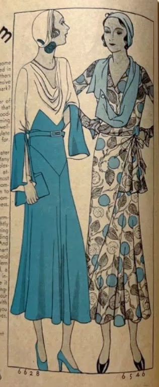 1930s Style Cowl Neck Dress with Bell Sleeves and Flared Skirt Custom Made in Your Size From a Vintage Pattern 1931