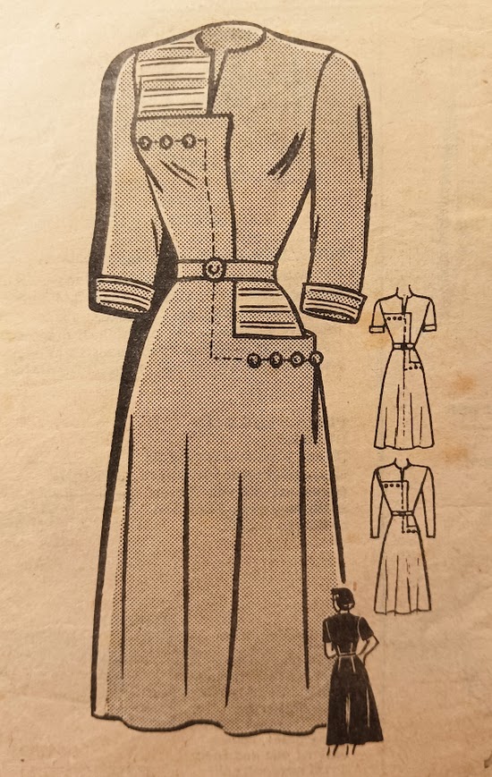 1940s Style Color Blocked 'Z' Dress with Asymmetrical Buttons Custom Made in Your Size From a Vintage Pattern 1946