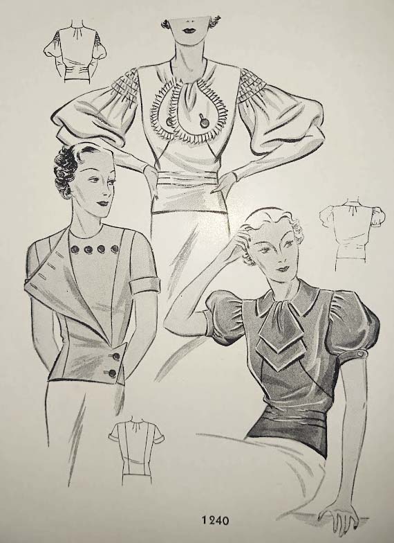 1930s Style Art Deco Blouse with Sleeve and Collar Options Custom Made in Your Size From a Vintage Pattern 1934