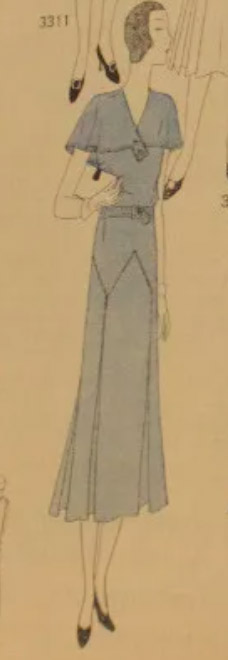 1930s Style Cape Collar Day Dress with W Shaped Hipline and Pleated Skirt Custom Made in Your Size From a Vintage Pattern 1930