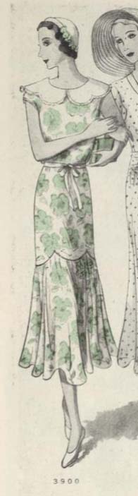 1930s Style Dress with Scalloped Collar and Scalloped Fishtail Skirt Custom Made in Your Size From a Vintage Pattern 1930