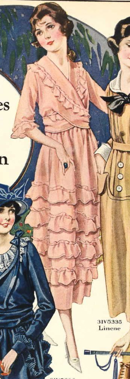 1920s Style V Neck Shawl Collar Surplice Dress with Full Ruffled Skirt Custom Made in Your Size From a Vintage Pattern 1921