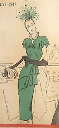 1940s Style V Neck Dress with Asymmetrical Gathered Peplum Skirt Custom Made in Your Size From a Vintage Pattern 1947