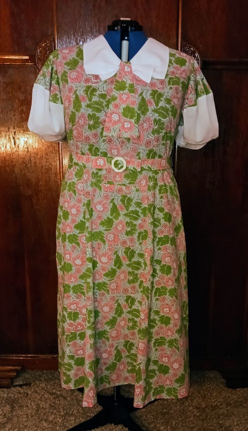 1930s Style V Neck Square Wrap Collar Dress with Balloon Sleeves Custom Made in Your Size From a Vintage Pattern 1933