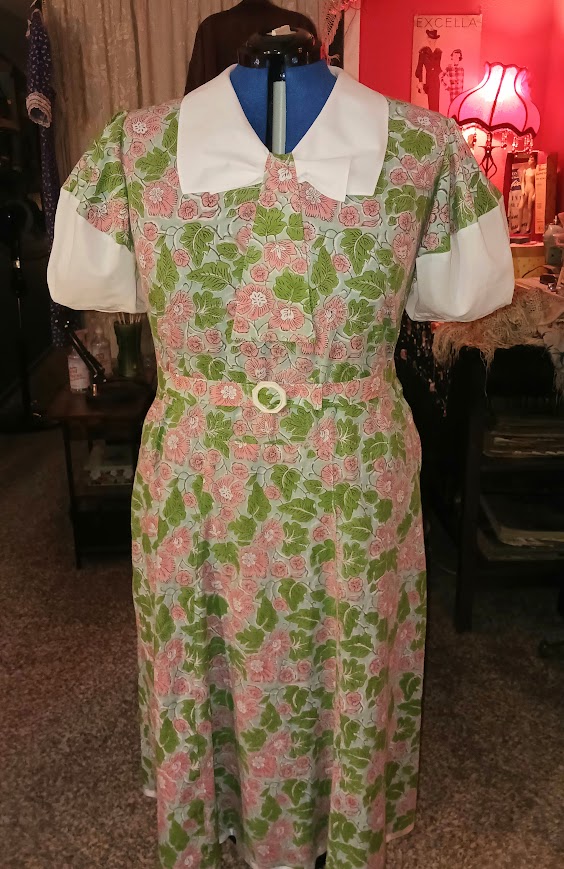 1930s Style V Neck Square Wrap Collar Dress with Balloon Sleeves Custom Made in Your Size From a Vintage Pattern 1933