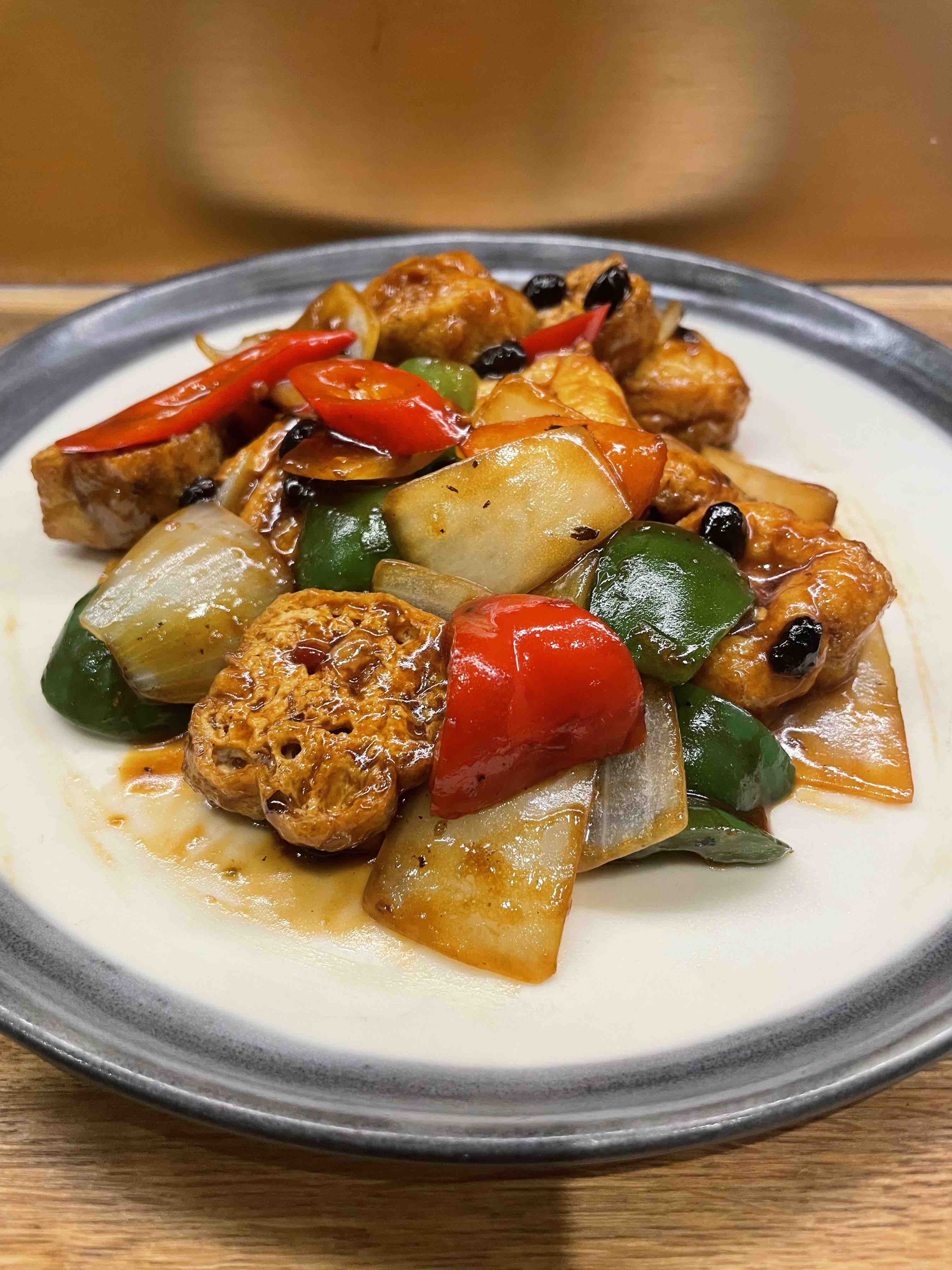 48. Fried Tofu with Bell Pepper & Black Bean Sauce