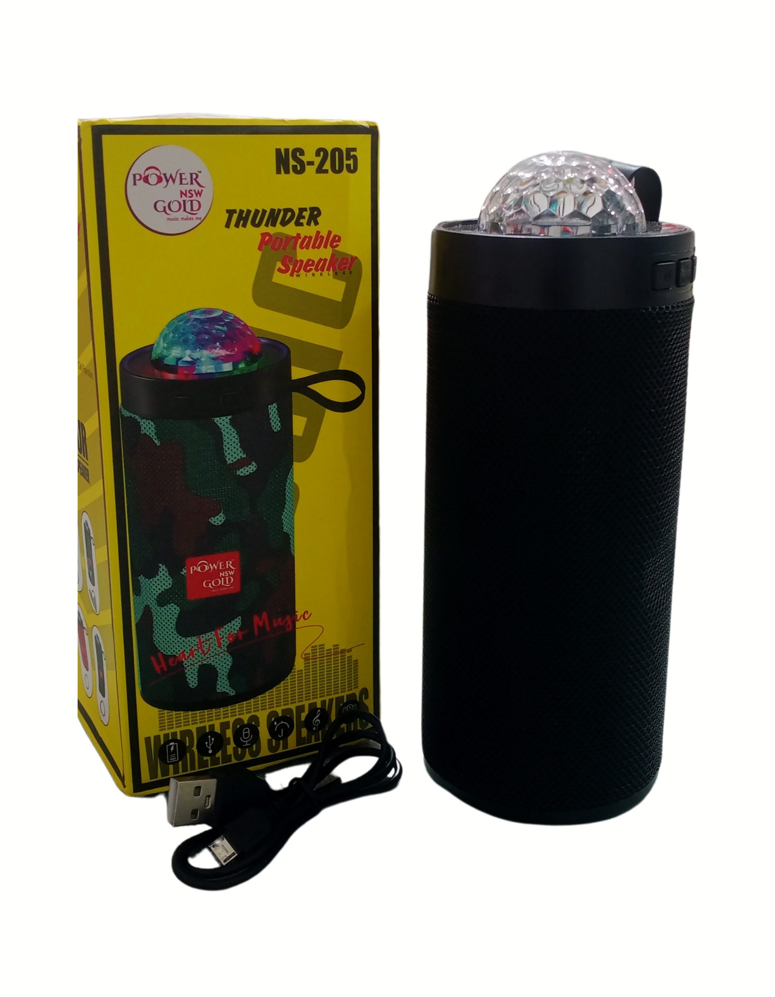 NS 205 Mini Home Theatre Portable Wireless Bluetooth Speaker with Super Bass Sound |LED Color-Full Light MOBLIE Holder| Calling Function | Noise Cancellation