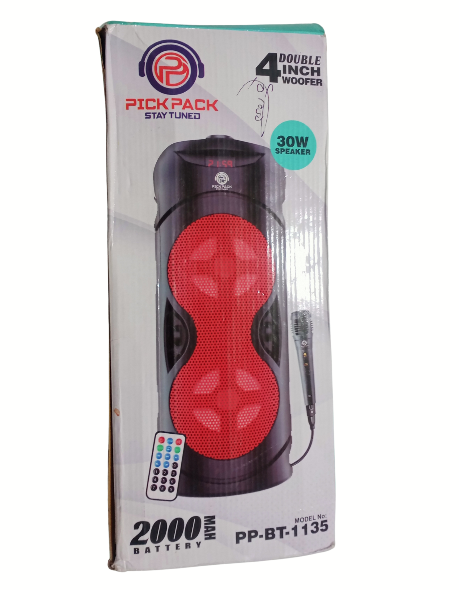 PICKPACK 30w Atom Portable Bluetooth Speaker with Rechargeable Battery with Wired Mic/Display/Remote & TWS Function