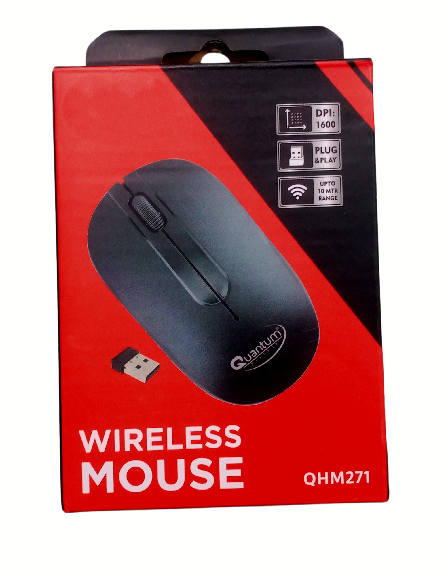 Quantum Wireless Mouse with Upto 12 Months Battery Life(Cell Included), Silent Keys, 800/1200/1600 DPI, USB Nano Receiver, USB to Type-C Connector, Slim Wireless Mouse for PC, Laptop, MacBook (Black)