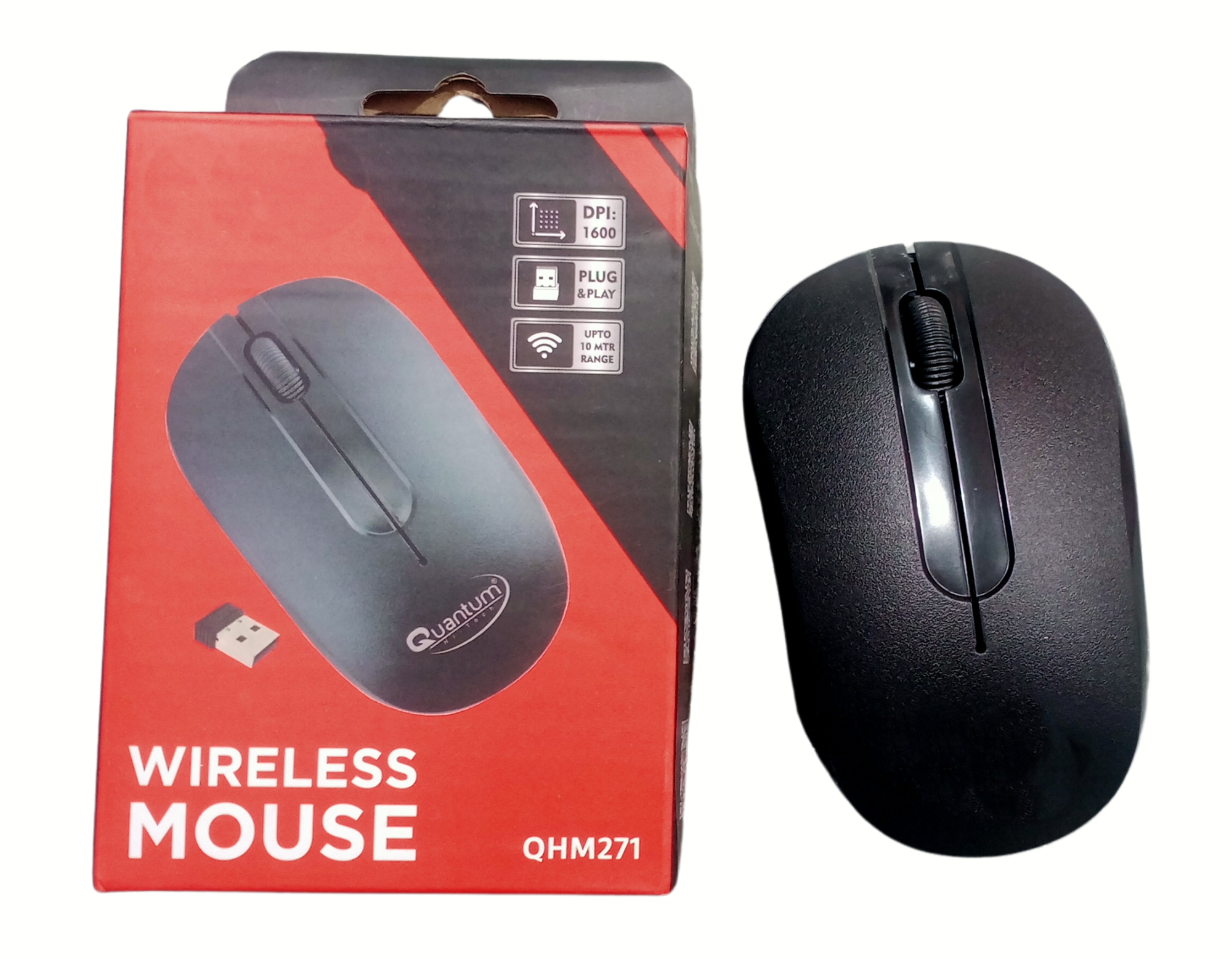 Quantum Wireless Mouse with Upto 12 Months Battery Life(Cell Included), Silent Keys, 800/1200/1600 DPI, USB Nano Receiver, USB to Type-C Connector, Slim Wireless Mouse for PC, Laptop, MacBook (Black)