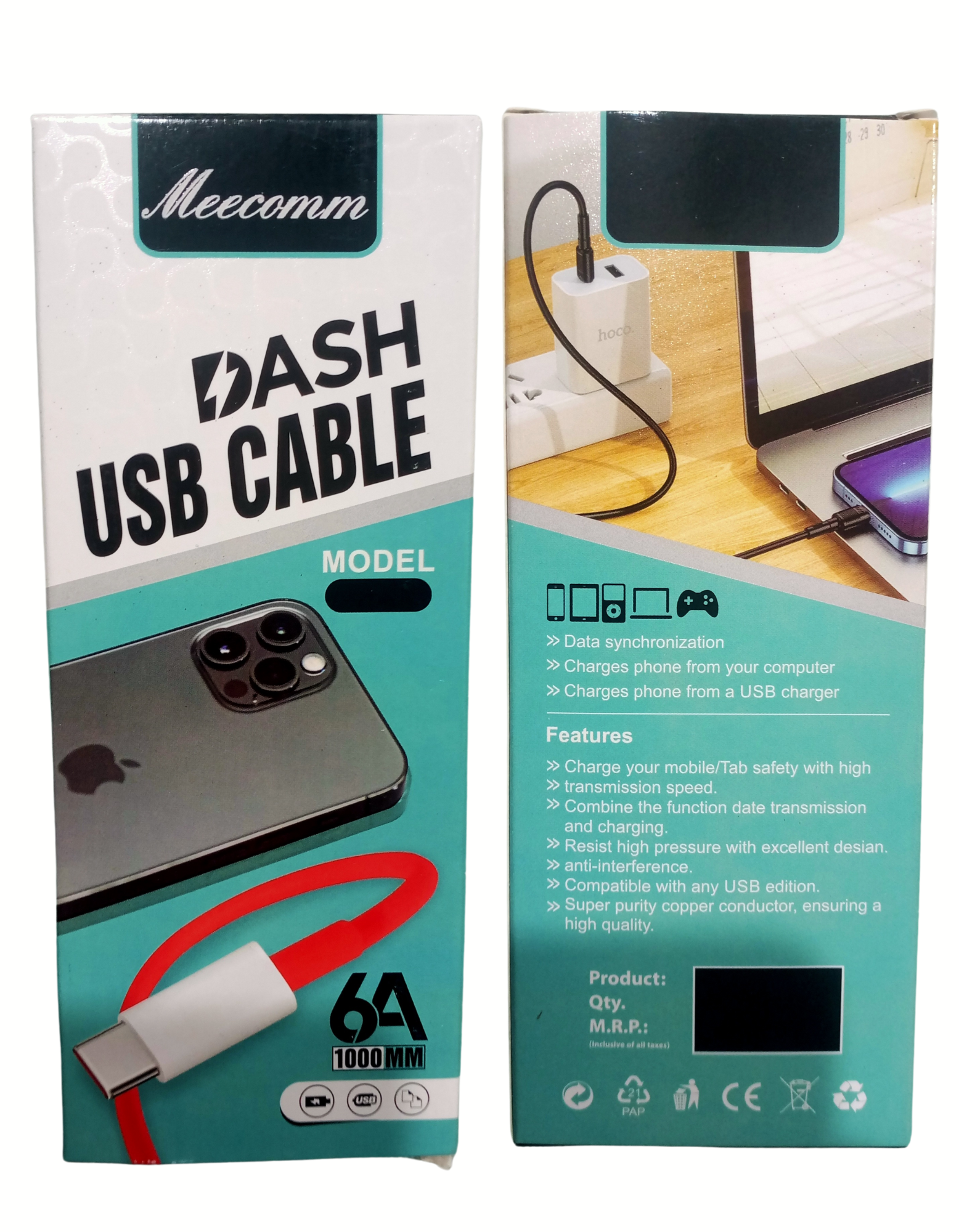 Dash USB Cable 6A 3 in 1 Fast Charging Data Cable Nylon Braided 1m Multi USB Cable Type-C, Micro USB & Lighting Compatible with Type C smartphone, iPhone, iPad, Android Mobiles
