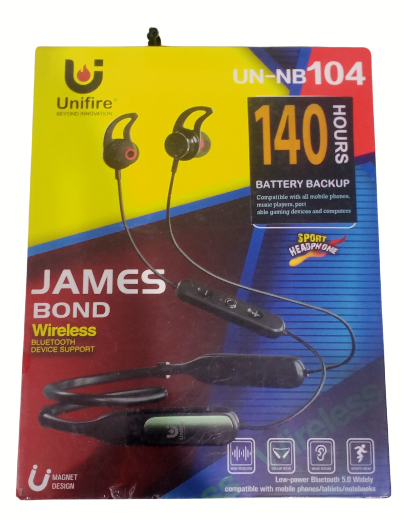  Un1Fire UN-NB 104 Bluetooth Neckband, JamesB0nd Edition, Bluetooth earphones, 140hrs battery backup, n01se reduction, 60hrs playtime