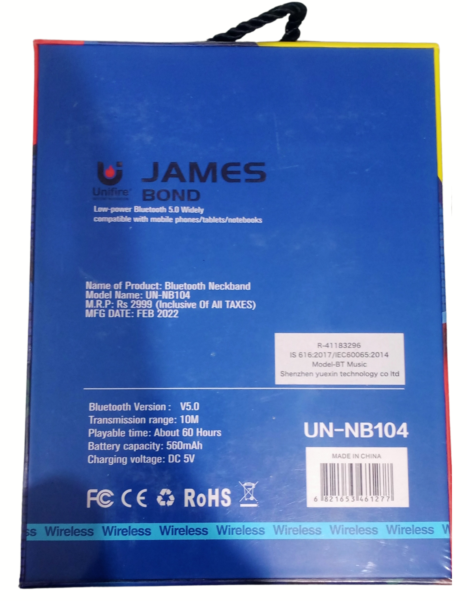  Un1Fire UN-NB 104 Bluetooth Neckband, JamesB0nd Edition, Bluetooth earphones, 140hrs battery backup, n01se reduction, 60hrs playtime