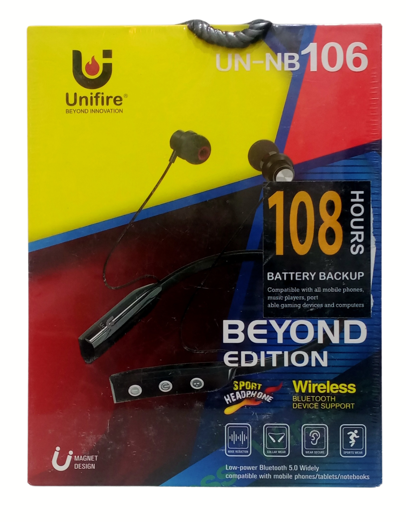  Un1Fire UN-NB 106 Bluetooth Neckband, Bey0nd Sports Edition, Bluetooth earphones, 108hrs battery backup, n01se reduction, 24hrs playtime