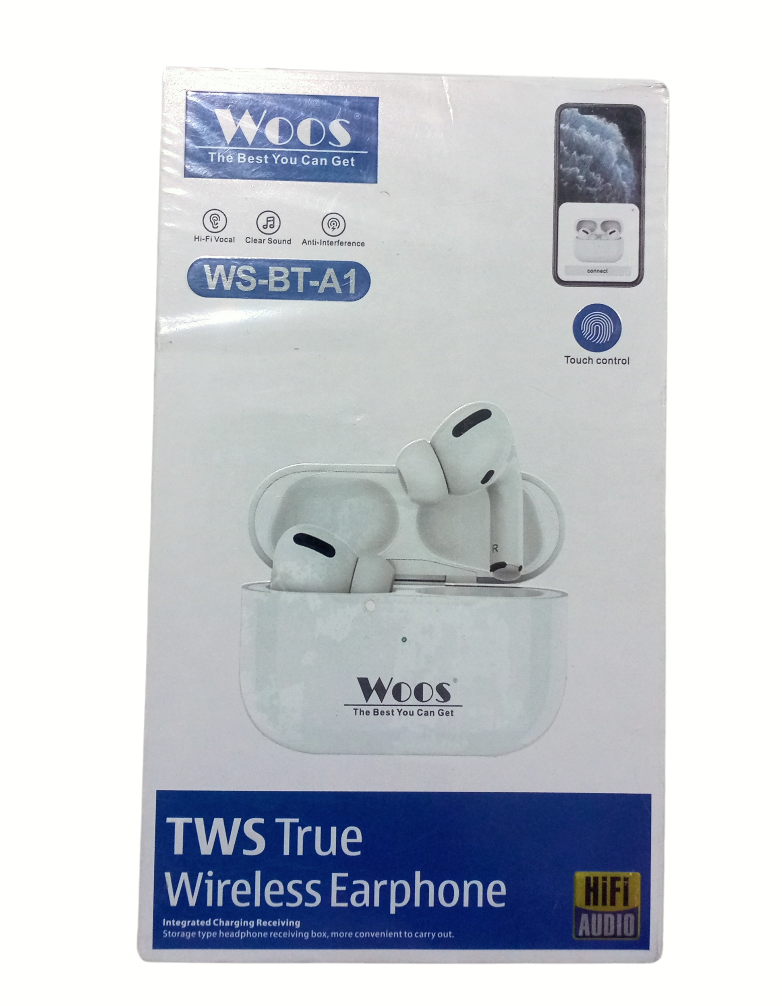  WOOS WS-BT-A1 TWS Intuitive ANC Earbuds with 12mm Driver, Quad Mics, D.A.T chip, 360° Surround Sound, Low Latency Gaming, IP55 Rated, Touch & Voice Controls, Playback Up to 30hrs,