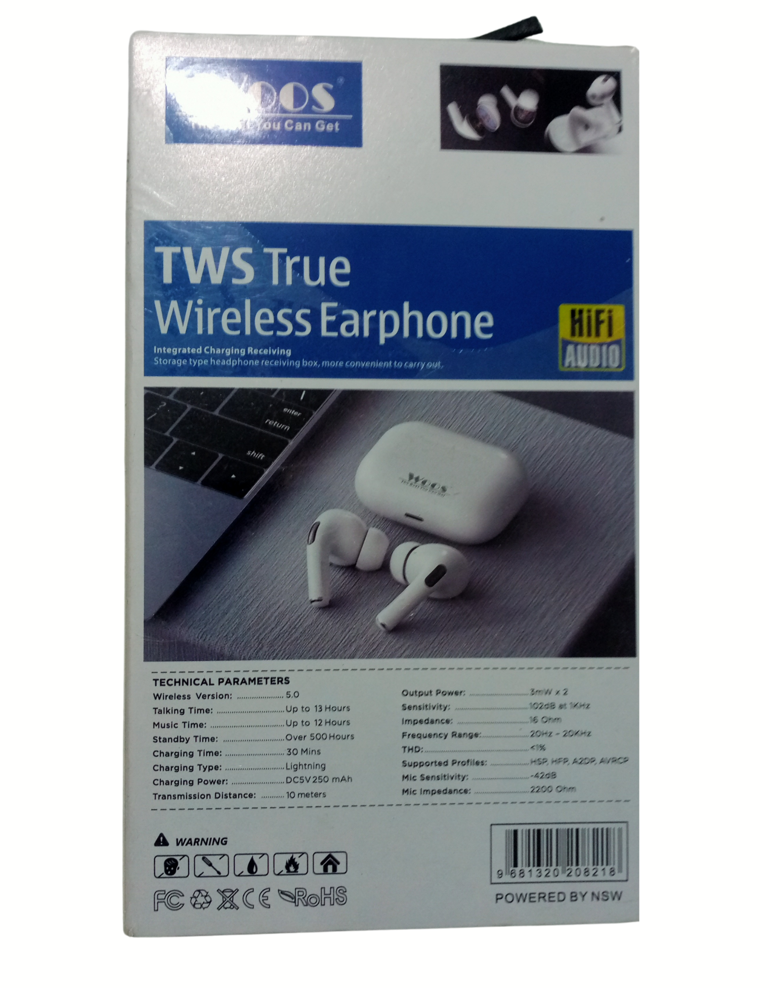  WOOS WS-BT-A1 TWS Intuitive ANC Earbuds with 12mm Driver, Quad Mics, D.A.T chip, 360° Surround Sound, Low Latency Gaming, IP55 Rated, Touch & Voice Controls, Playback Up to 30hrs,
