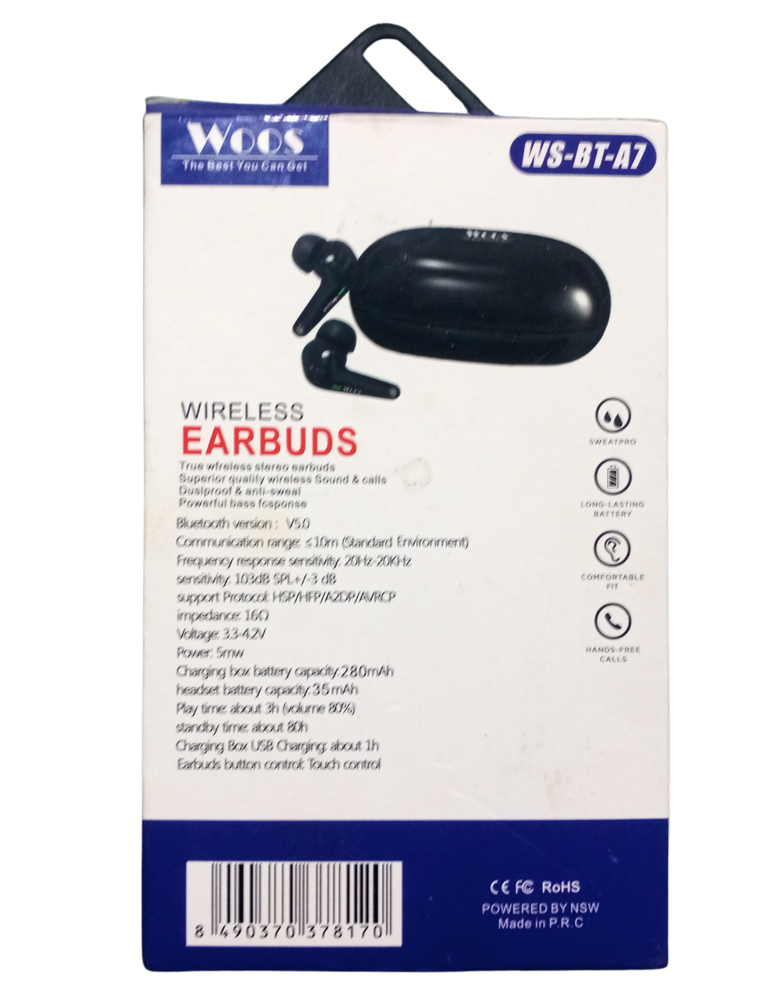 WOOS WS-BT-A7 Sport In-Ear Mini Wireless Single Earbud Bluetooth Headset Bluetooth Headset (Black, True Wireless)