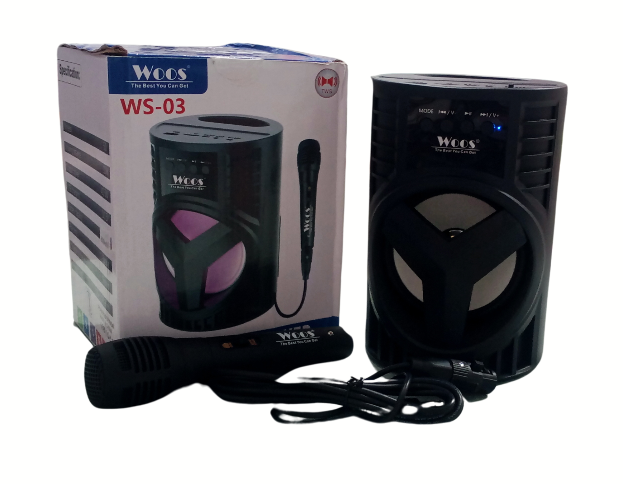 Woos Super Bass Ws-03 Speaker Bluetooth Speaker 3D Sound Stereo Bass Wireless Bluetooth Rechargeable Speaker Outdoor/Home Audio Bluetooth Speaker With HD Sound quality, lightweight and Portable for Outdoor and Home 10W Bluetooth Speaker, karaoke