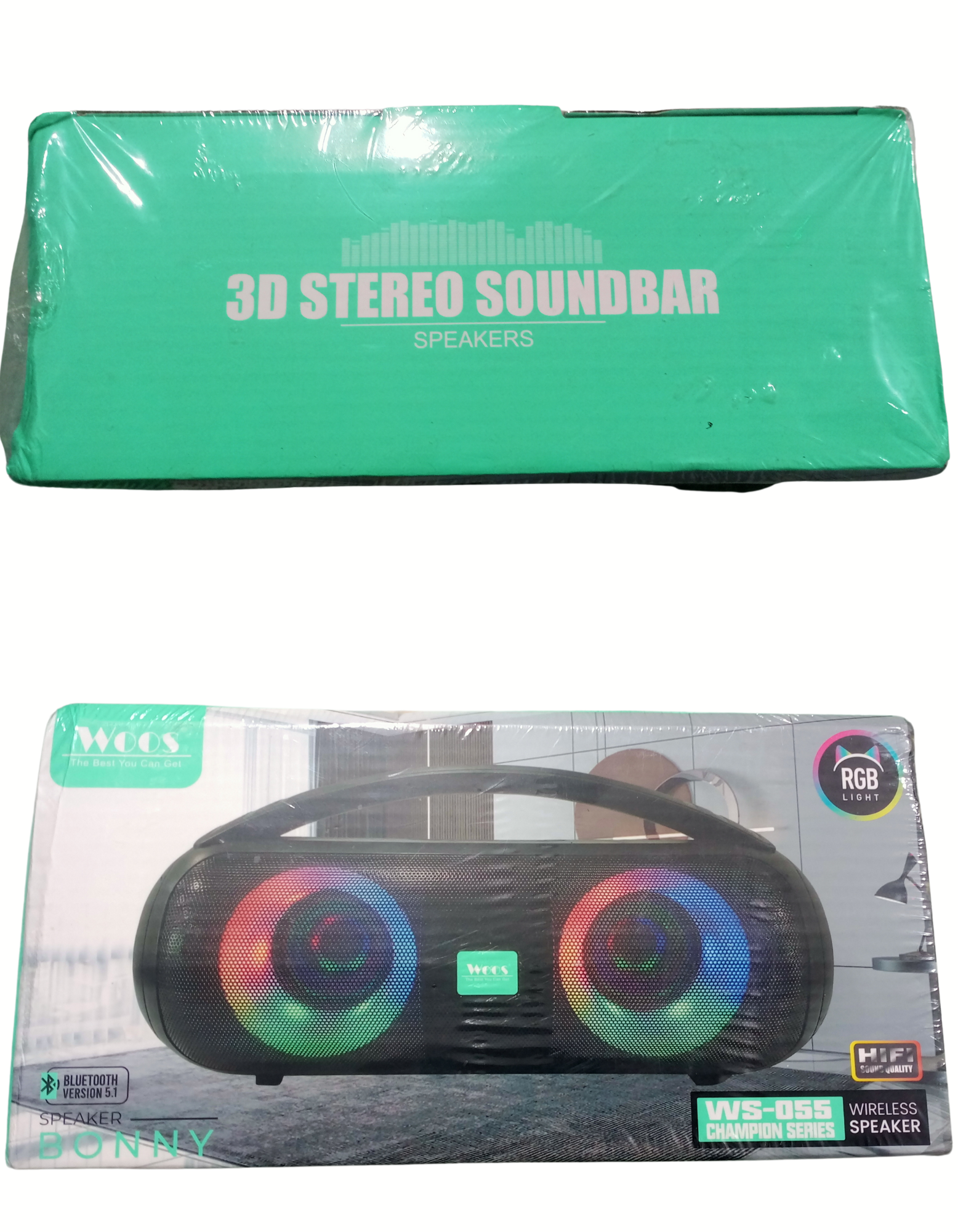 Woos 3D Stereo Sound bar Speaker RGB light, Champion Series, WS-055, HiFi, Bluetooth V5.1, Wireless