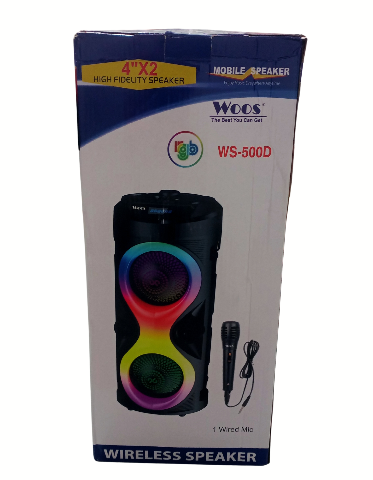 WOOS WS-500D RGB Wireless speaker With Mic Wireless Bluetooth Super Bass Portable Hifi Speaker with Wired Mic,Lights 10watts Bluetooth Party Speaker (Black, Stereo Channel)