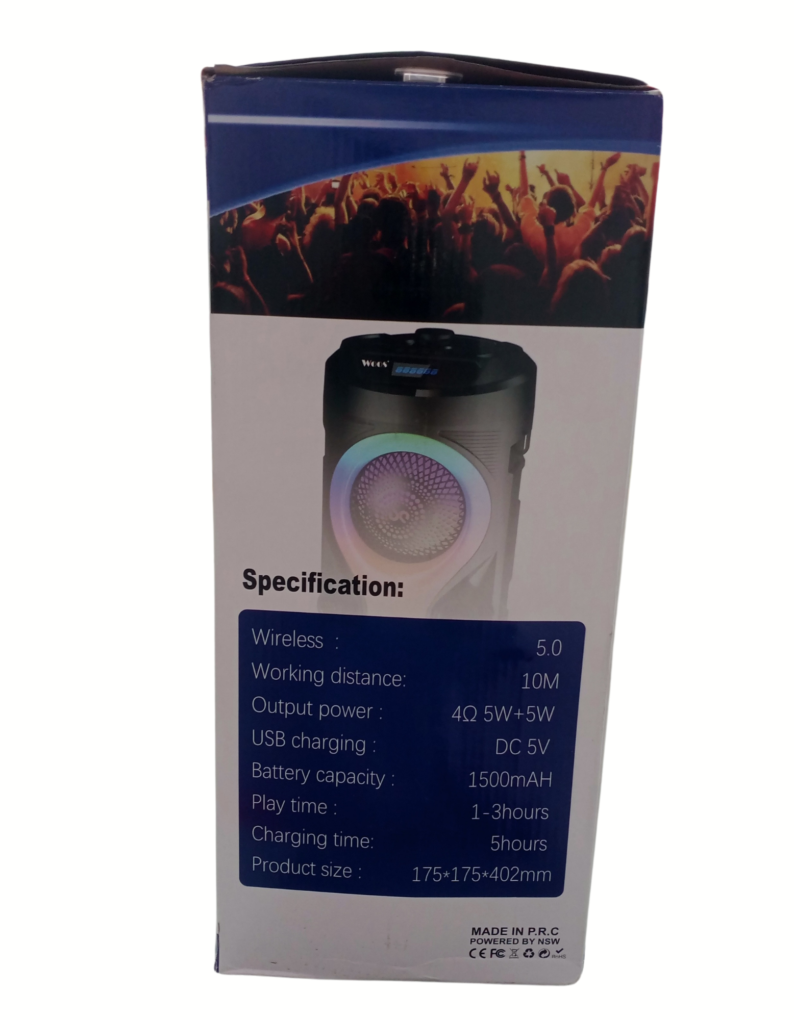 WOOS WS-500D RGB Wireless speaker With Mic Wireless Bluetooth Super Bass Portable Hifi Speaker with Wired Mic,Lights 10watts Bluetooth Party Speaker (Black, Stereo Channel)