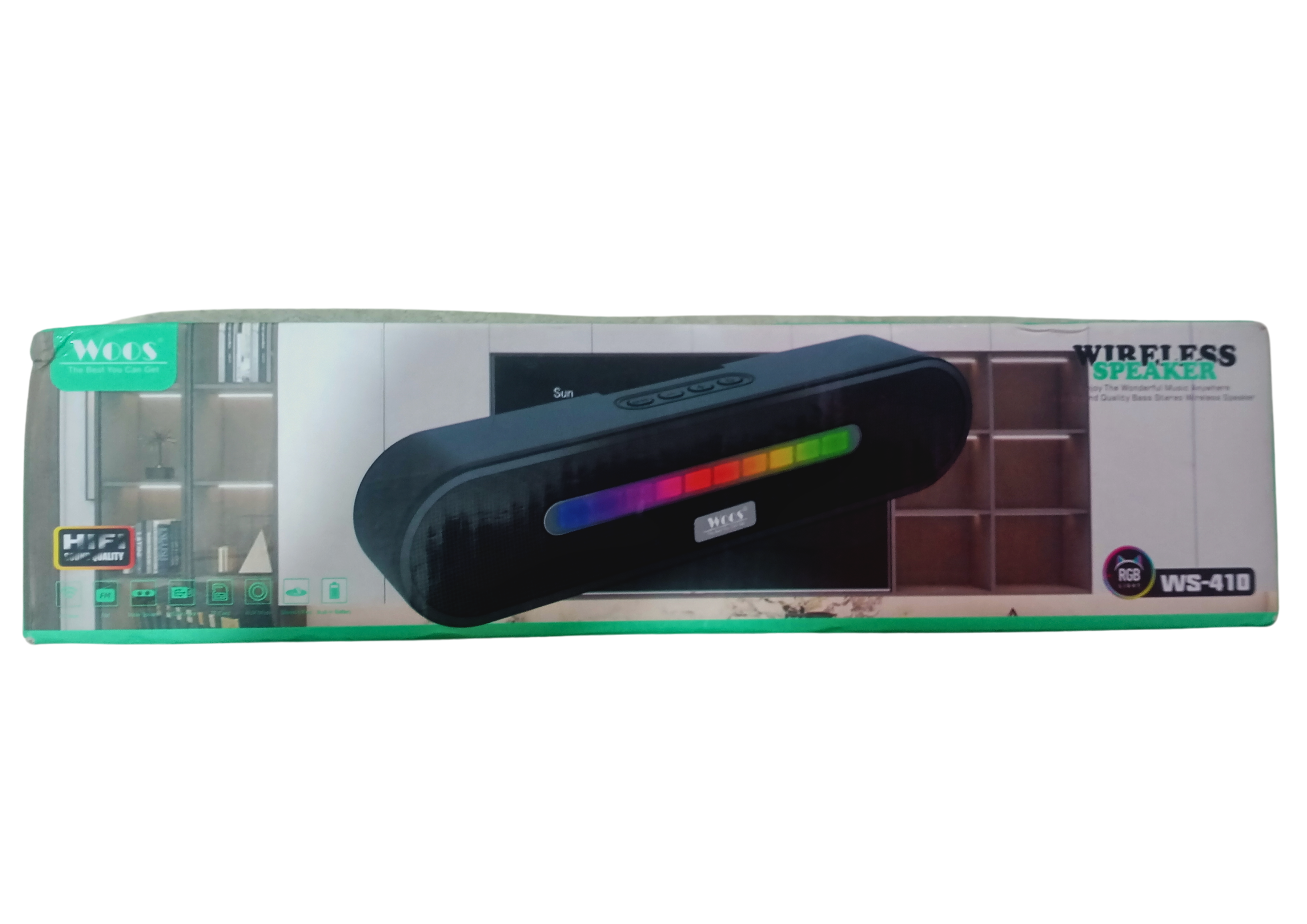  Woos WS-410 RGB light 3D Stereo Soundbar Speaker, TWS, LED RGB light, Treble Speaker, Stereo effect, AUX, TF, USB, 10Watts, Hifi Sound