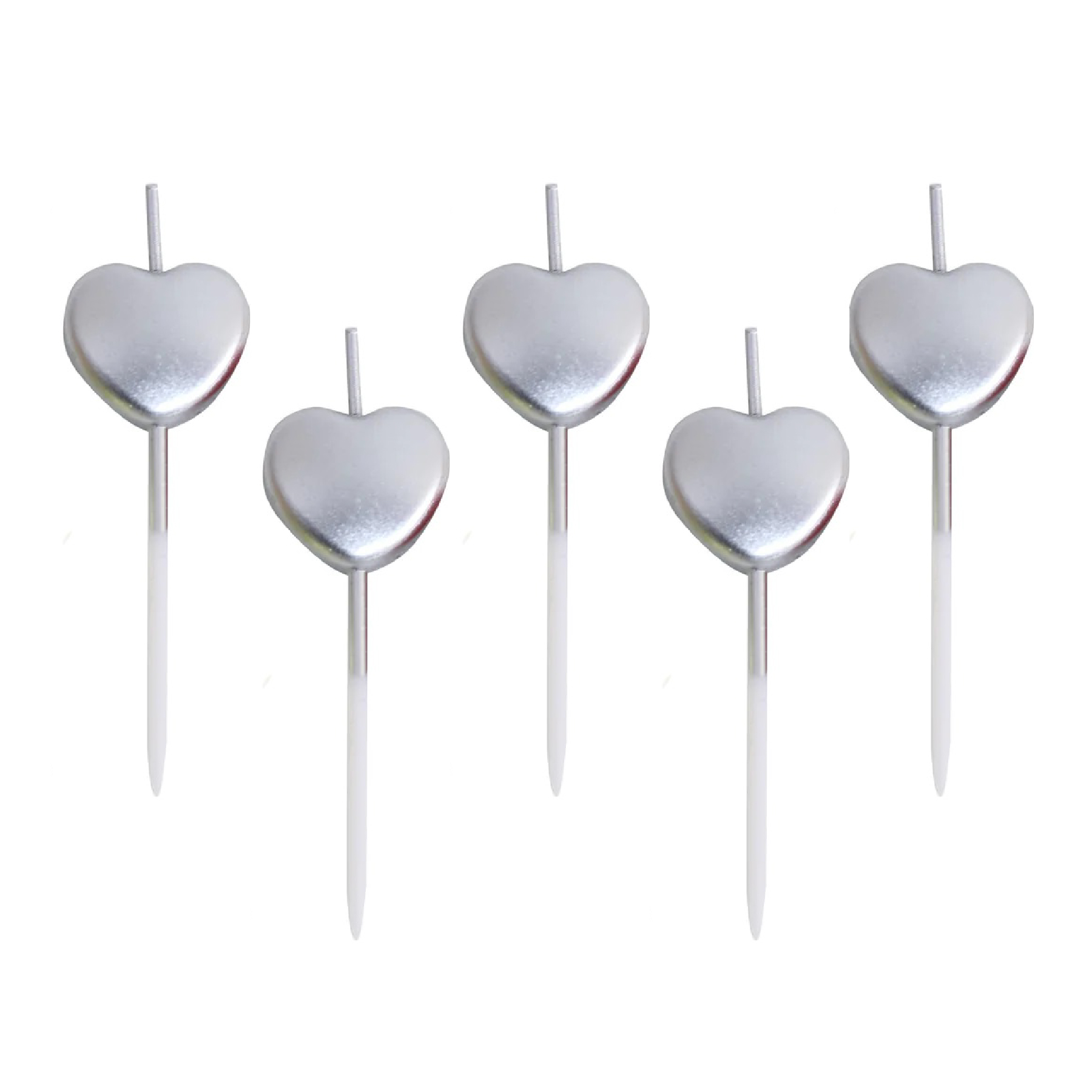 Silver Heart Pick Candles – 5 PC