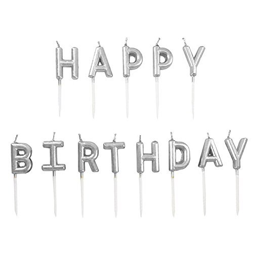 Silver Happy Birthday Letter Cake Candles/Happy Birthday Letter Candles Elegant Silver Cake Candle Kids Children Family Birthday Party Decoration Party Supplies