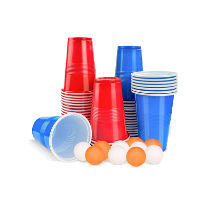 Pong Glasses with Ping Pong Balls, Easy Grip Reusable Drinking Party Cups for Iced Tea, Cocktail, Couple, Ladies Games (Set of 20 for both color with Balls Color: Red & Blue)