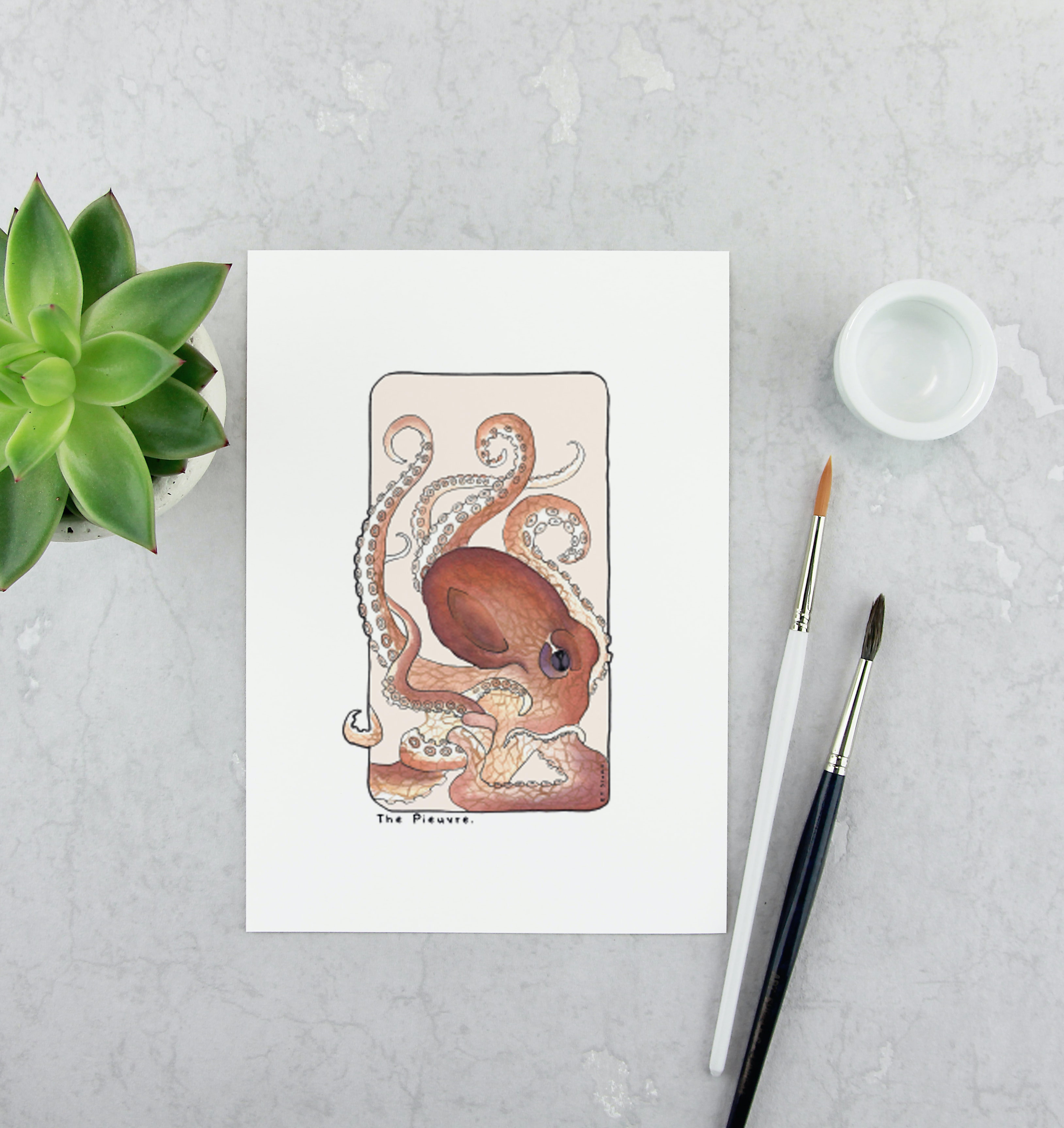 Carte postale & Affiche papier aquarelle - Pieuvre