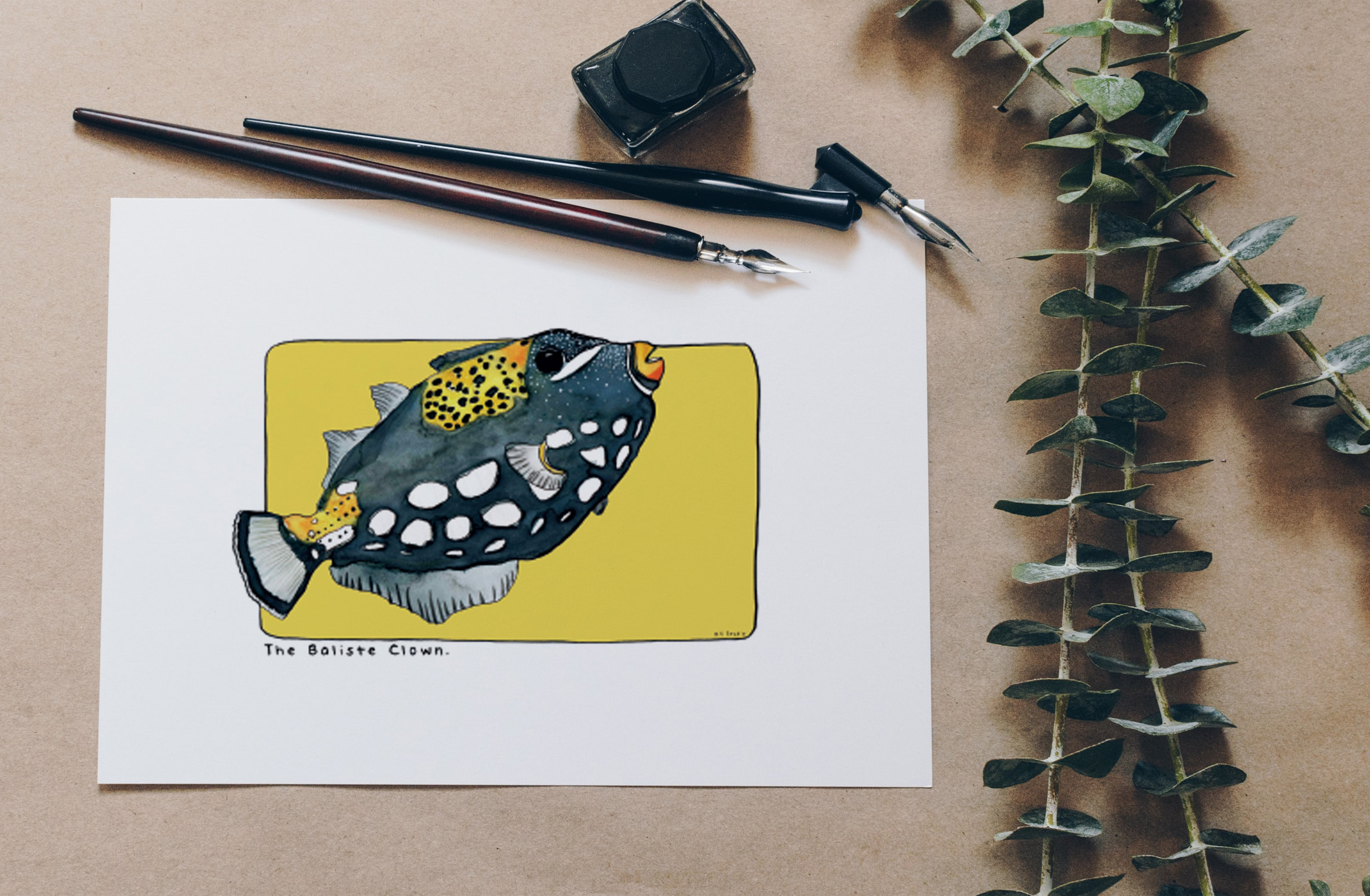 Carte postale & Affiche papier aquarelle - Baliste Clown