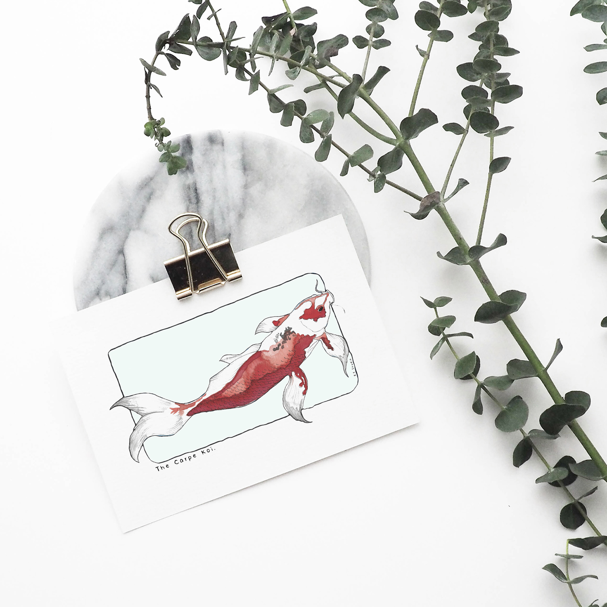 Carte postale & Affiche papier aquarelle - Carpe Koï