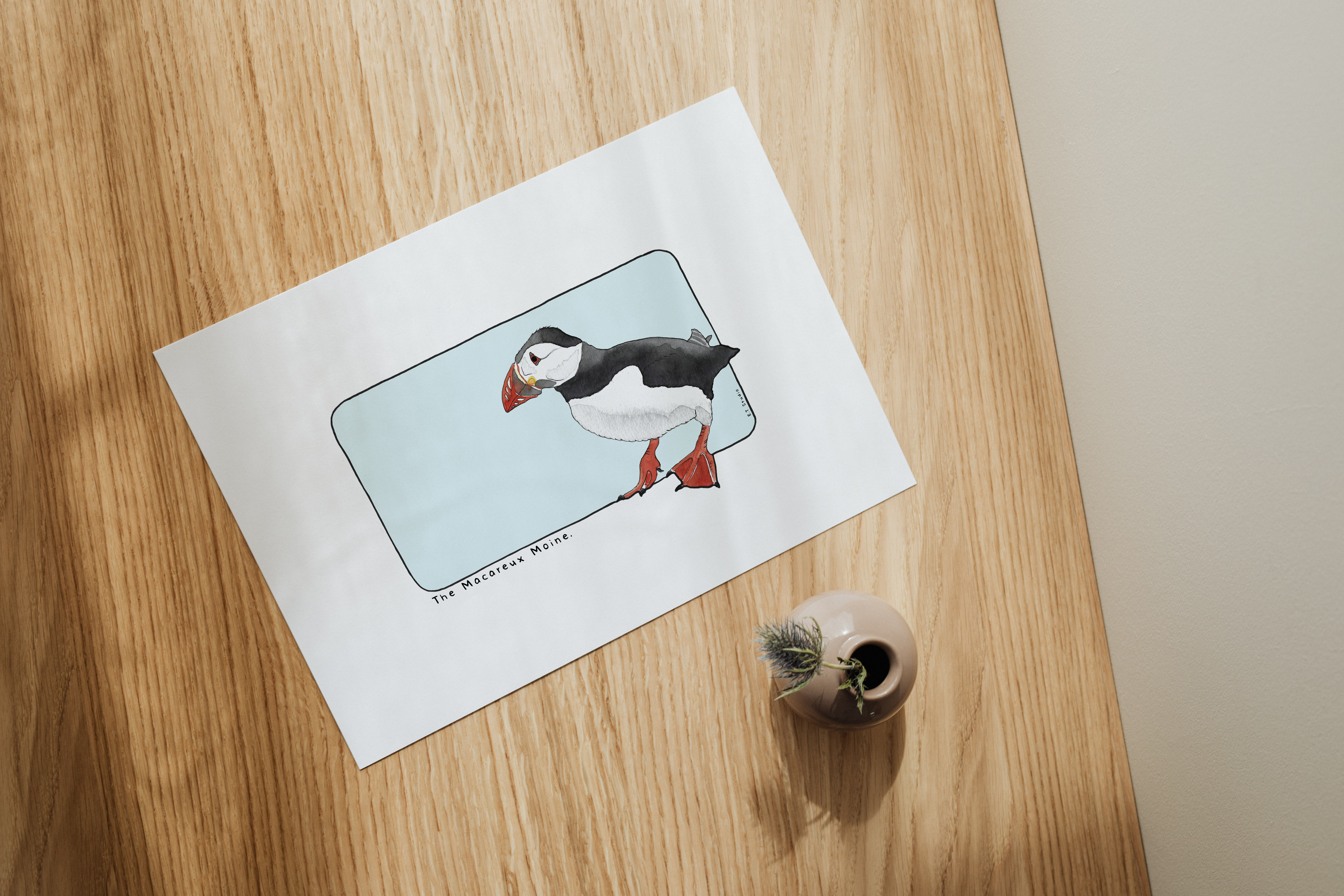 Carte postale & Affiche papier aquarelle - Macareux Moine