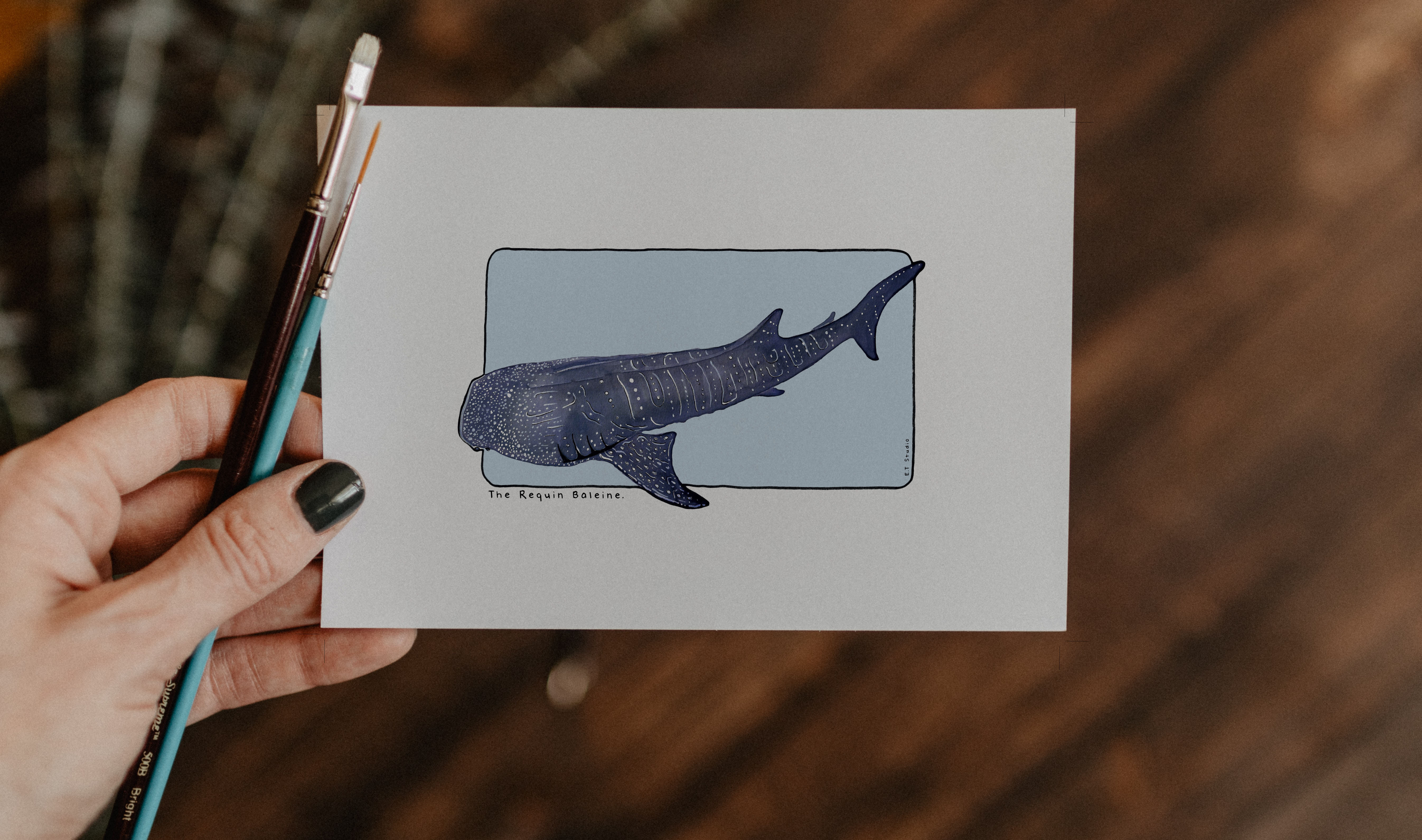 Carte postale & Affiche papier aquarelle - Requin Baleine