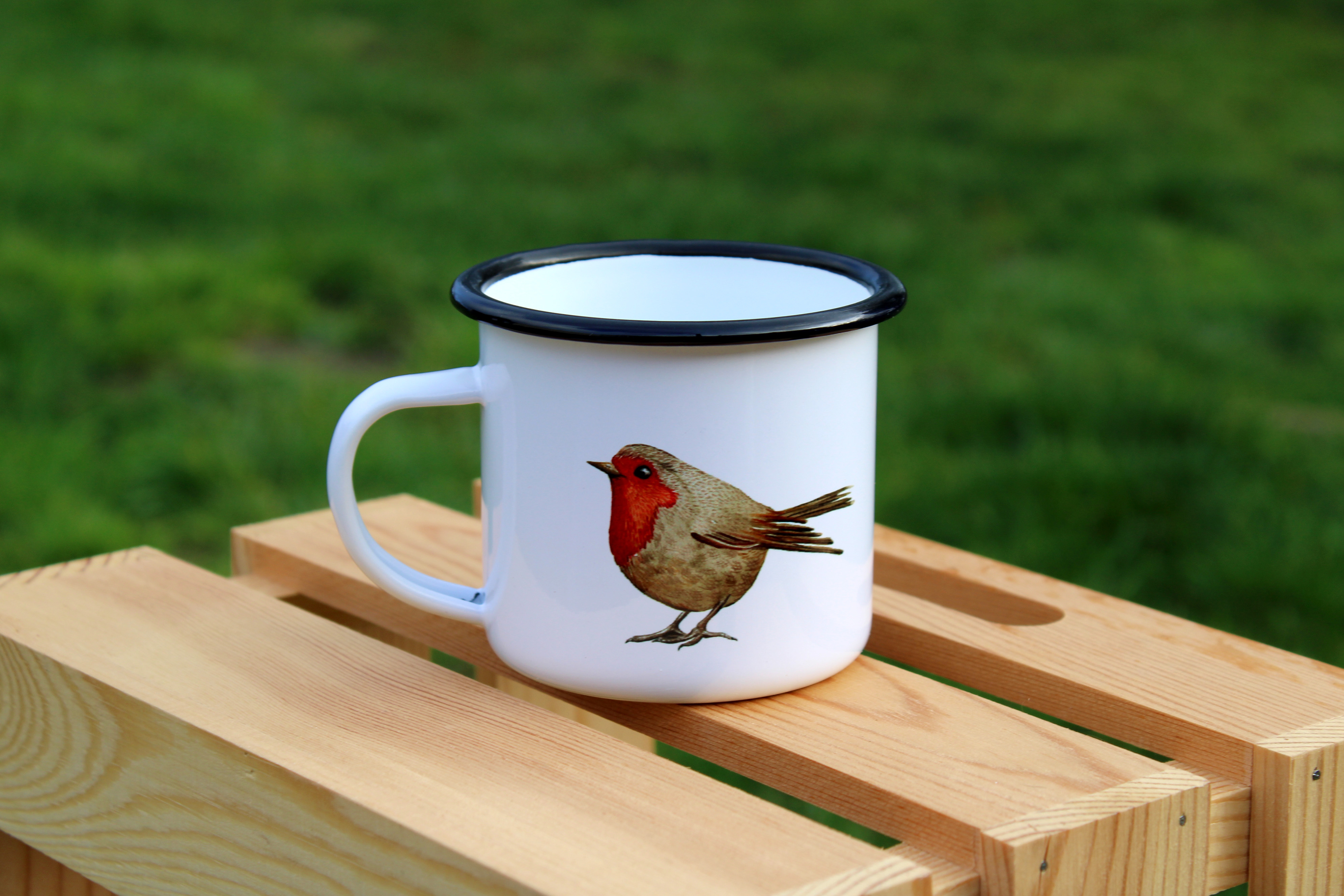Mug / tasse émaillée en métal avec motif aquarellée - Duo d'oiseaux