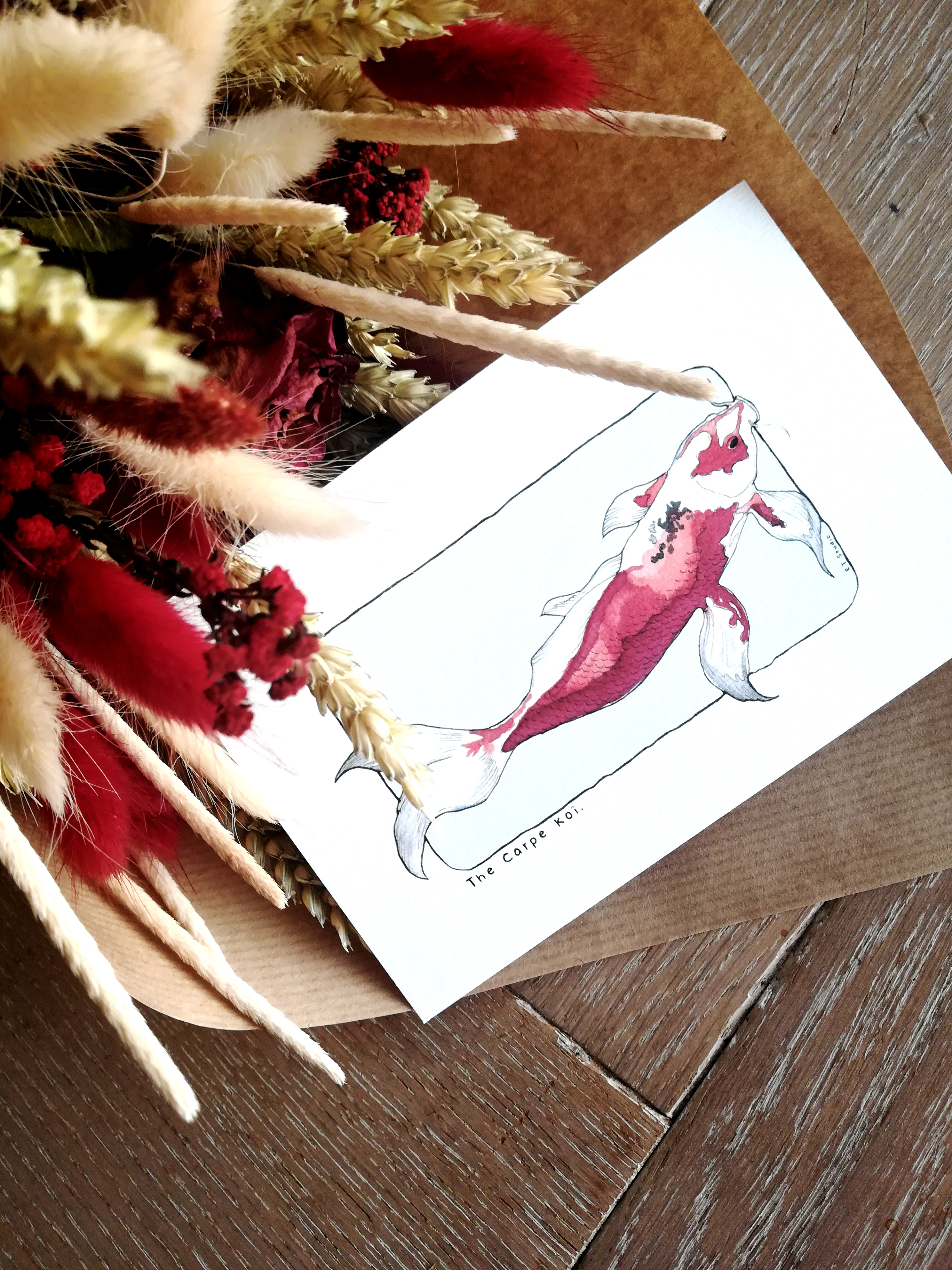 Carte postale & Affiche papier aquarelle - Carpe Koï