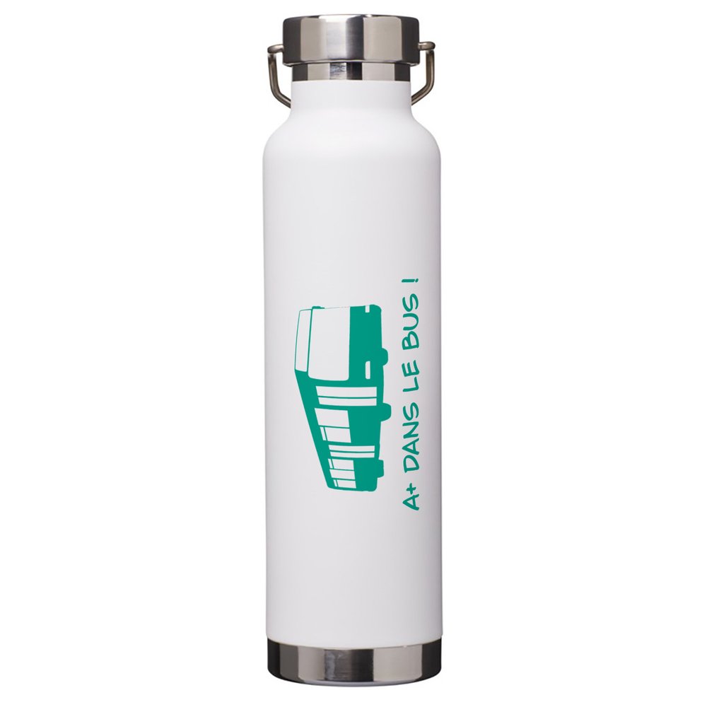 Gourde isotherme blanche AGORA A+ dans le bus !