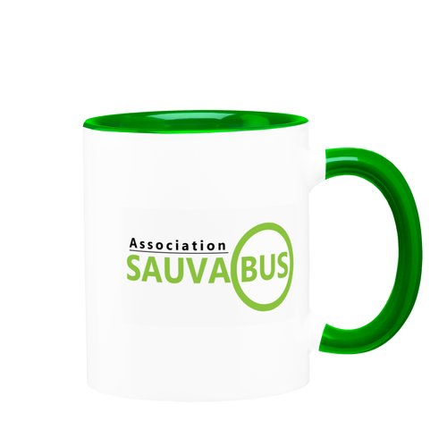 Mug vert et blanc - Logo Sauvabus (recto-verso)