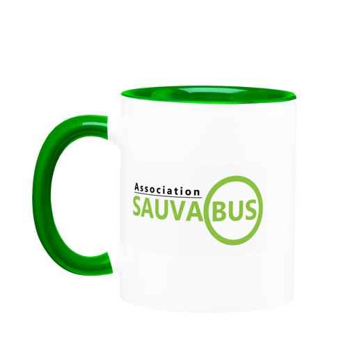 Mug vert et blanc - Logo Sauvabus (recto-verso)