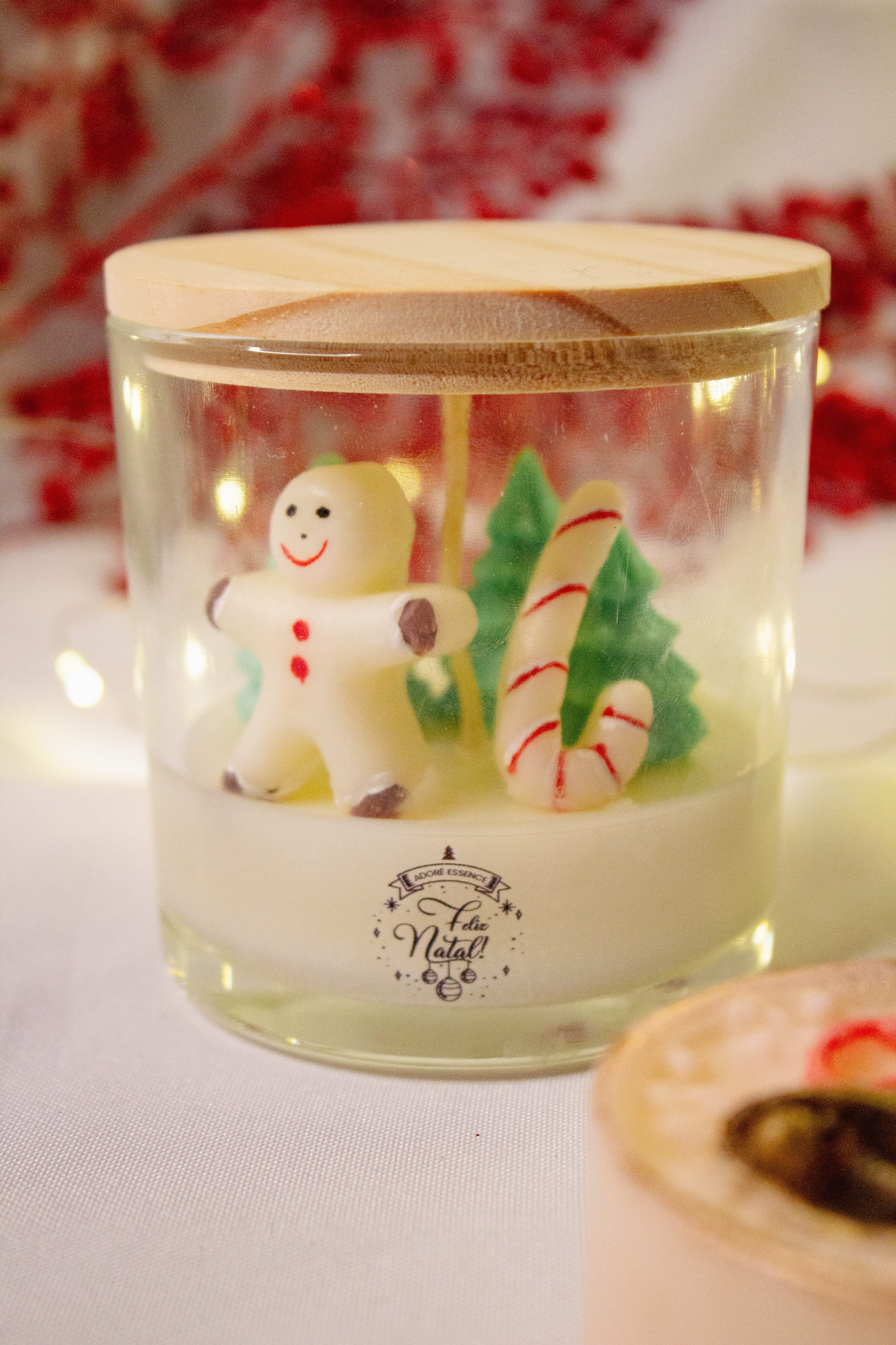 Vela de natal no copo de vidro - Bonecos e bengala